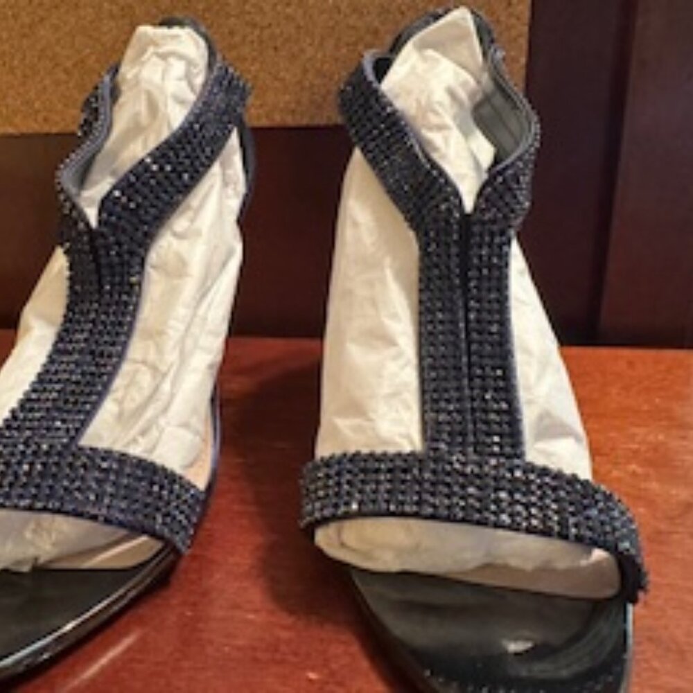 Blue T-Strap Rhinestone Detailing - 4 Inch Heel